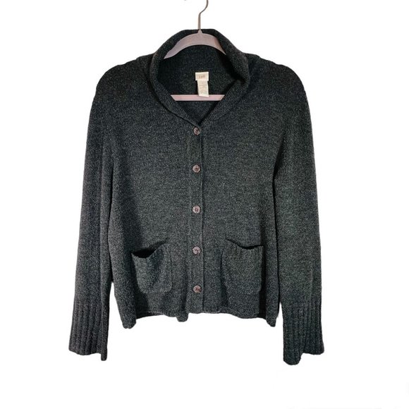 J. Jill Cardigan Sweater Small Wool Blend Gray Green Button Pockets Stretch - Picture 2 of 7